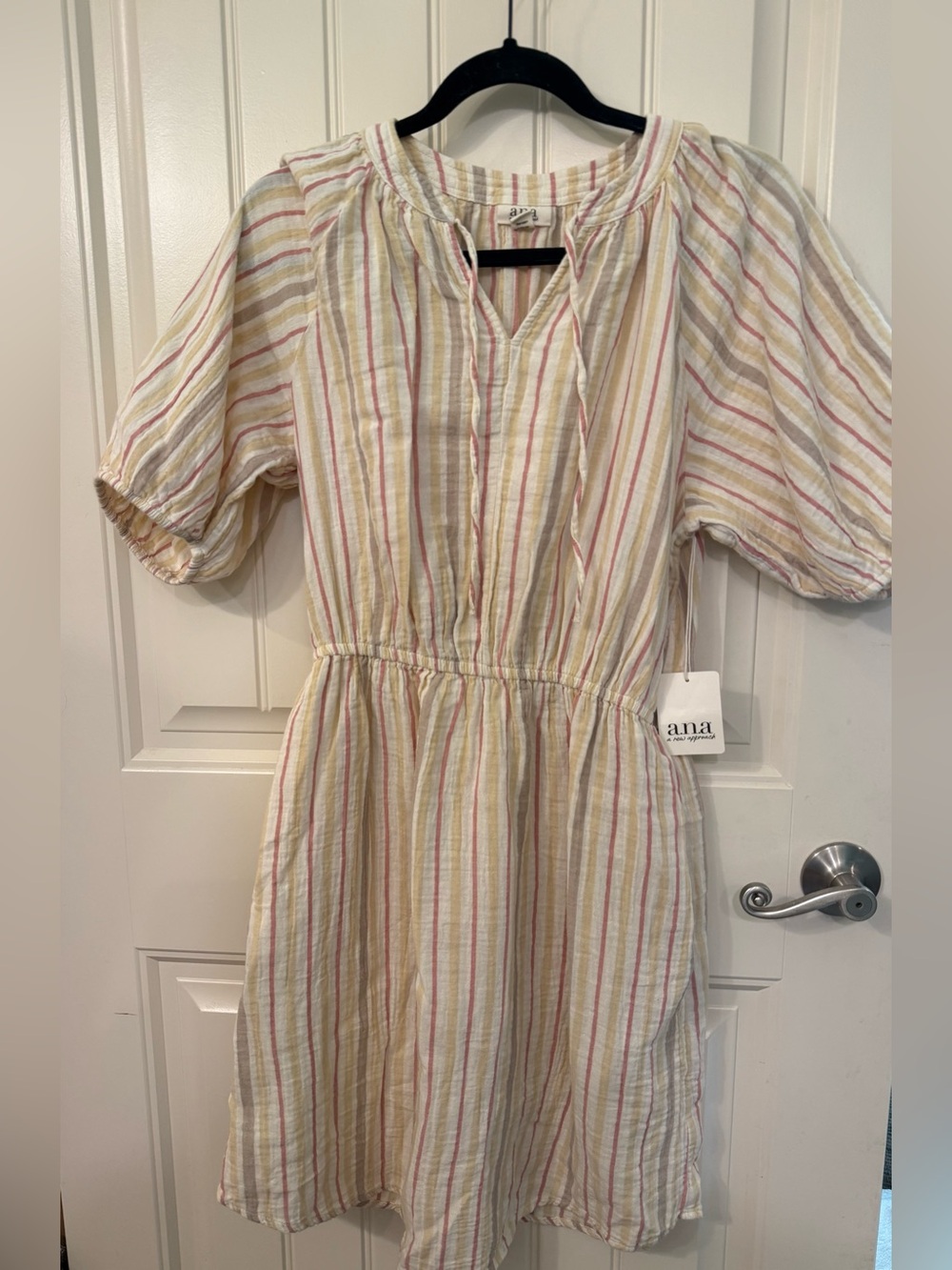 a.n.a Cream Dress with Pink and Yellow Stripes — Women’s  Casual